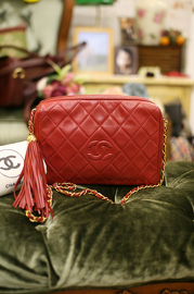 Chanel Red Quilted Lambskin Leather Shoulder Bag