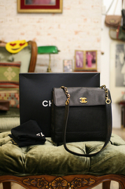 Chanel Black Caviar Leather Medium Shoulder Tote Bag