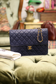 Chanel Classic Navy Quilted Leather Shoulder Flap Bag (25cm Wide) Rare Colour