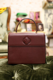 Vintage CARTIER Red Bordeaux Leather HandBag Kelly Style Tote