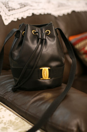 Vintage Ferragamo RARE Black Calf Leather Cute Buckle Bag