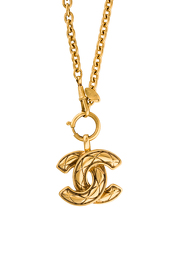 Vintage Chanel Quilted CC Golden Pendant Necklace Chunky Chic Style