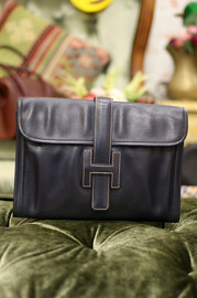 Authentic HERMES Vintage Box Jige PM Navy Clutch