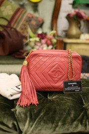 Vintage Rare Chanel Rose Pink Lambskin Leather Extra Long Tassel Shoulder Bag