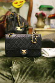 Vintage Chanel 2.55 10inch Double Flap Black Quilted Leather Shoulder Bag