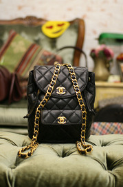 Vintage Chanel Black Qulited Lambskin Backpack with Goldtone Hardware