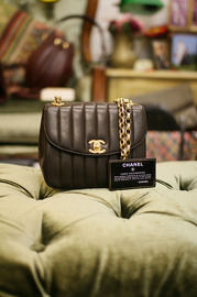 Vintage Chanel Vertical Brown Lambskin Mini Bag with Internal Mirror Inside Bag RARE