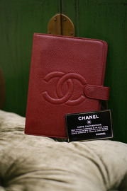Authentic Vintage Chanel Agenda in Raspery Red Caviar Leather Cover Organiser
