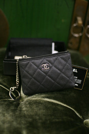 Authentic CHANEL Black Caviar Quilted Coins Keys Bag NEW with Box and Card