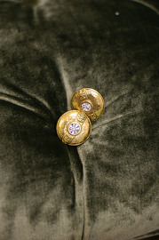 Vintage Chanel Large Golden x Rhinestone Button Style Clips Earrings