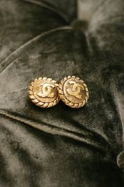 Vintage Chanel Golden Button Style Clips Earrings
