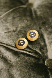 Vintage Chanel Golden x Black Button Style Clips Earrings