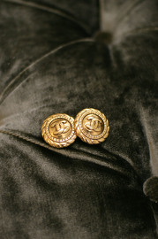 Vintage Chanel Large Golden Button Style Clips Earrings