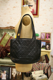 Vintage Chanel Black Quilted Lambskin Leather Large Shoulder Tote Shopping Bag