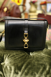 Vintage Celine Black Calf Leather Horse Carriage Logo Handbag
