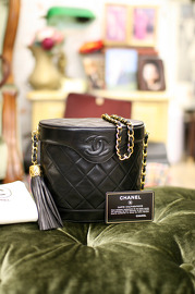 Vintage Chanel Black Quilted Leather Shoulder Fringe Bag