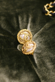 Vintage Chanel Golden Pearl Button Style Clips Earrings Rare