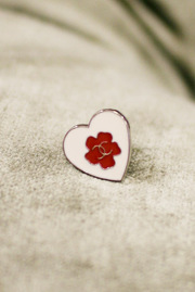 Pre own Chanel Mini Heart Shape Pin Like New Silver Ivory Red Colour