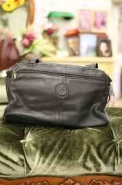 Vintage 1970s Large Black Leather Tote Bag