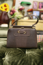 Vintage 1960s Brown Moc Croc Kelly Bag