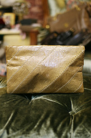 Vintage Tan Snake Skin Leather Clutch Shoulder Bag