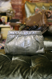 Vintage Silver Grey Snake Skin Leather Clutch