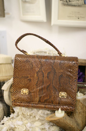 Vintage 1970s Brown Snakeskin Kelly Bag from Spain