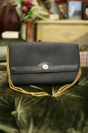 Vintage Christian Dior Paris Gold Chain Black Monogram Leather Bag Clutch