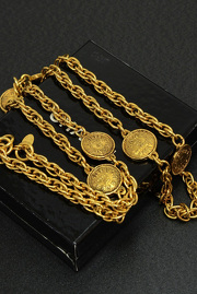 Vintage Chanel Gold Tone Medallion Pendant Necklace