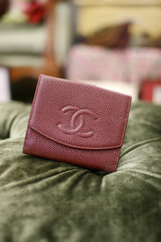 Chanel Pre Owned Rasperry Red Caviar Leather Small Wallet Rare