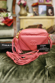 Vintage Chanel Rose Pink Lambskin Tassel Mini Purse with Tiny Leather Strap Design RARE