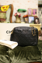 Vintage Chanel Black Quilted Leather Shoulder Bag Fringe Gold Hardware