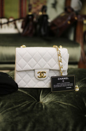 Vintage Chanel 7inch Mini Square Flap Snow White Quilted Lambskin Leather Shoulder Bag Rare Colour