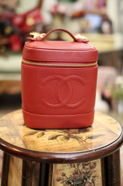 Chanel Caviar Red Leather Vanity Case Bag With Leather Strap #011