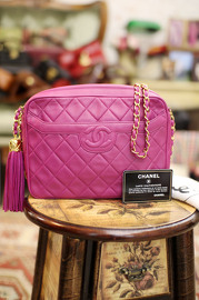 Vintage Chanel Rare Shocking Pink Lambskin Tassel Purse 23CM Wide