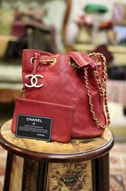 Vintage Chanel Small Red Lambskin Quilted Leather Bucket Bag With 2 Golden Straps Rare