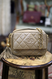 Vintage Chanel Tan Lambskin Mini Tassel Bag Rare Colour