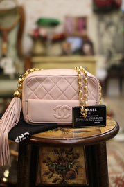 Vintage Chanel Light Pink Quilted Leather Mini Fringe Shoulder Bag RARE