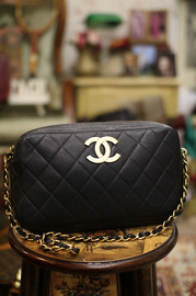 Pre Owned Chanel Caviar Shoulder Bag Giant Logo