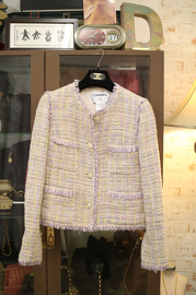 Pre Own CHANEL Fitted Pink/Yellow/Purple Tweed Jacket from Spring 2004 Collection