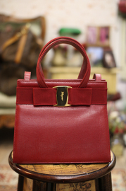 Vintage Salvatore Ferragamo Vara Ribbon Red Embrossed Lizard Leather Kelly Shoulder Bag With Strap Rare