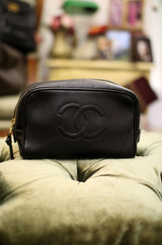 Authentic Vintage Chanel Black Caviar Cosmetic Bag