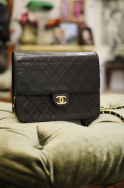 Vintage Chanel Black Quilted Lambskin Leather Shoulder Bag Clutch