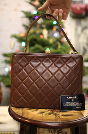 Vintage Chanel Brown Lambskin Quilted Handle Bag