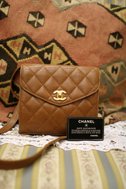 Vintage Chanel Quilted Honey Brown Caviar Mini Crossbody Bag
