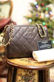 Vintage Chanel Caviar Deep Brown Shoulder Bag With Golden Ball