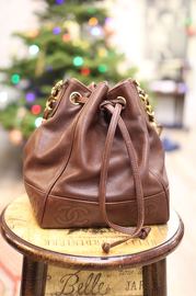 Vintage Chanel Caviar Reddish Brown Bucket Bag