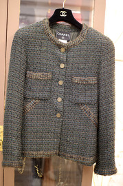 Vintage Chanel Green Tweed Jacket FR38