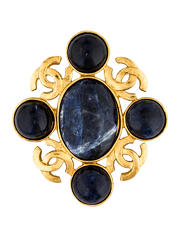 Beautiful Vintage Chanel Sodalite Navy X Gold Brooch