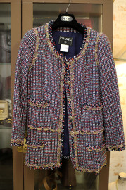 Pre Owned Chanel Chain-trimmed Multi Colour Tweed Jacket FR38
